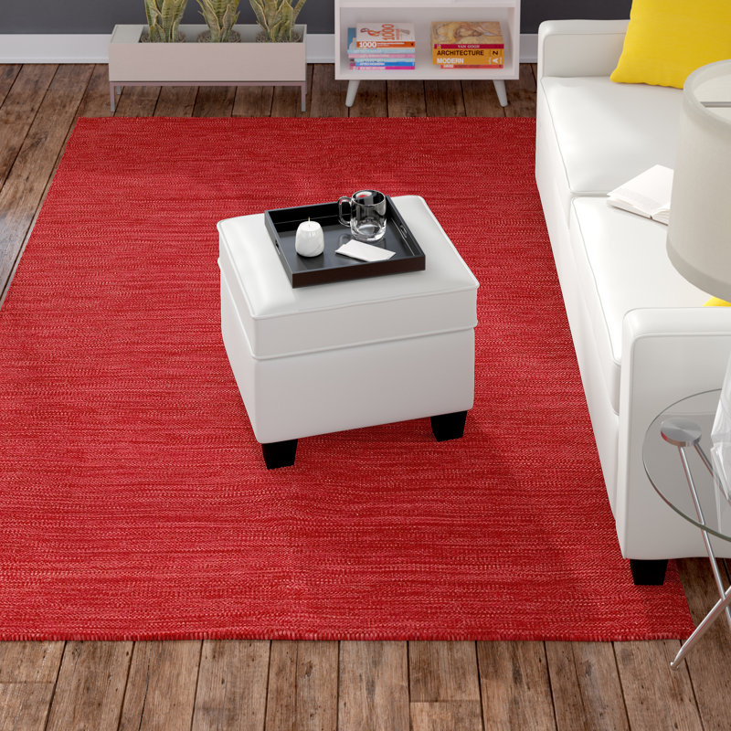 Temme Hand Woven Cotton Area Rug, Burgundy, Rectangle 5' x 7'6"