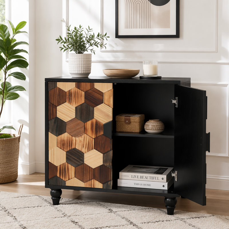 Buffet 30,31 "avec motif en nid d'abeille, armoire d'appoint moderne, Noir antique