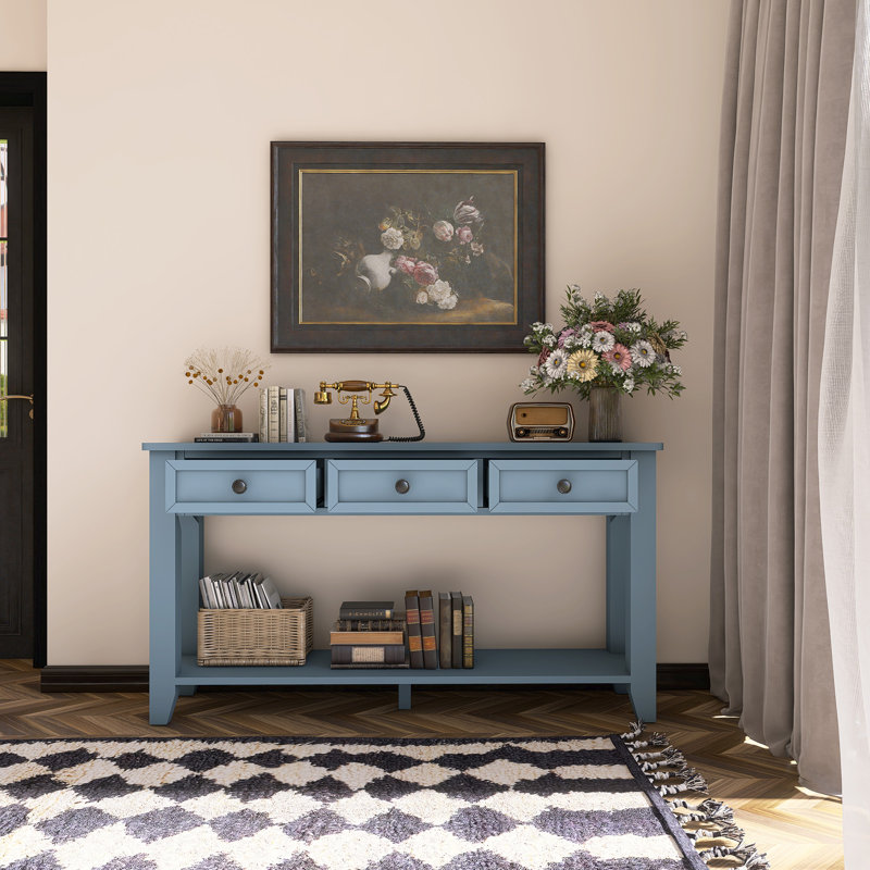Console moderne avec trois tiroirs de rangement, Bleu