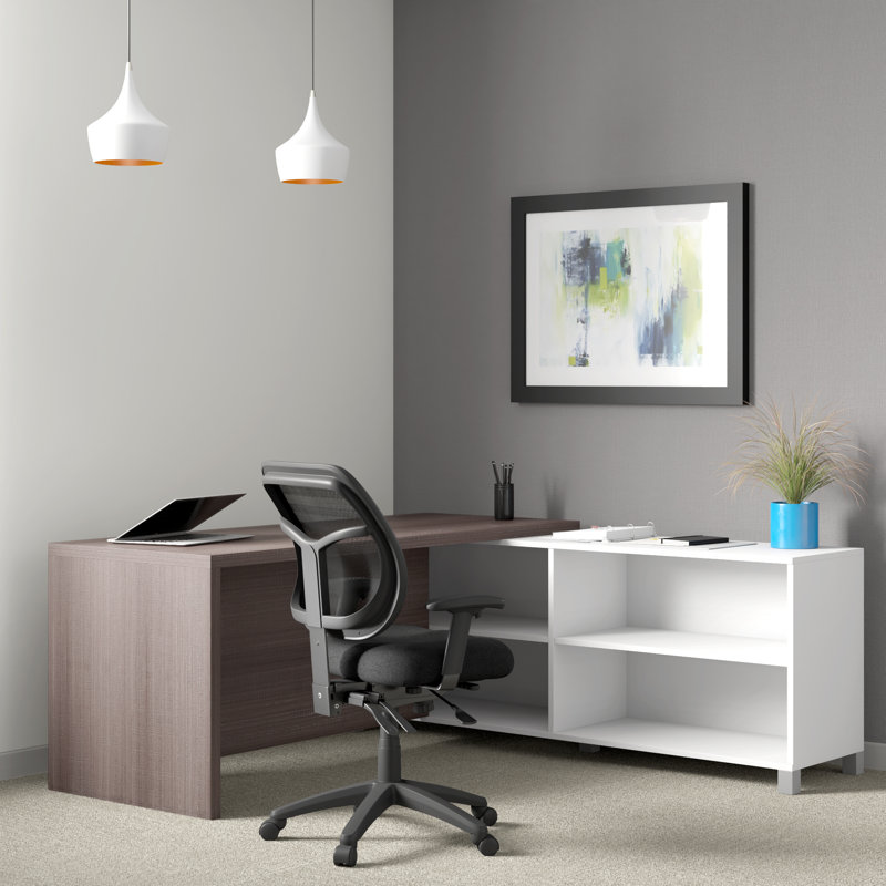Ornello Modular L-Shaped Executive Desk, White / Bark Gray