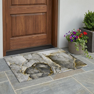 Tapis extérieur lavable antidérapant gris et doré 2 pi x 3 pi