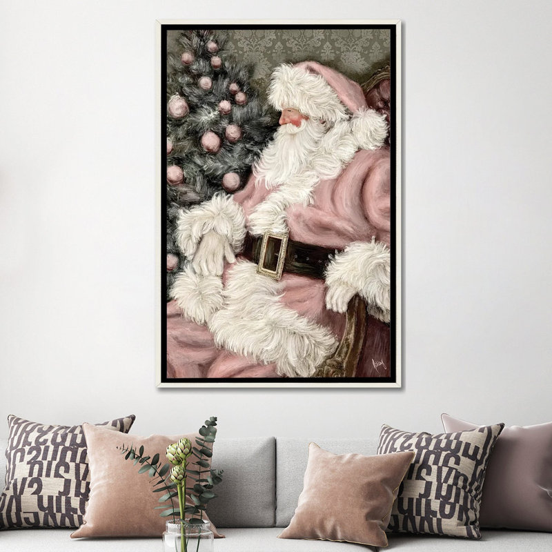 «Tickled Pink Santa», reproduction d'art sur toile encadrée, H 60 po x l 40 po, Cadre flottant sans passe-partout