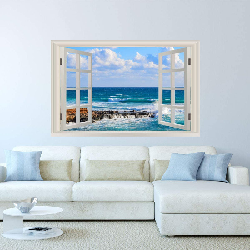 Adhésif décoratif vue de plage 3D, H 22 po x l 33 po x P 0,6 po