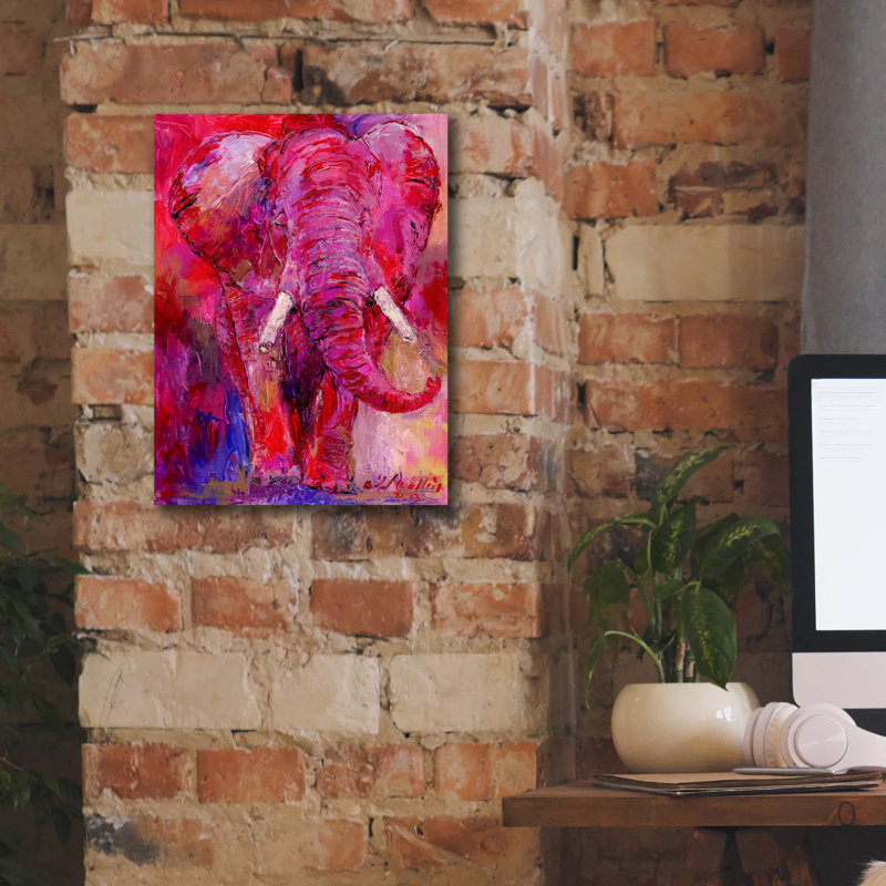 " Pink Elephant " by Richard Wallich, 16" H x 12" W x 0.75" D