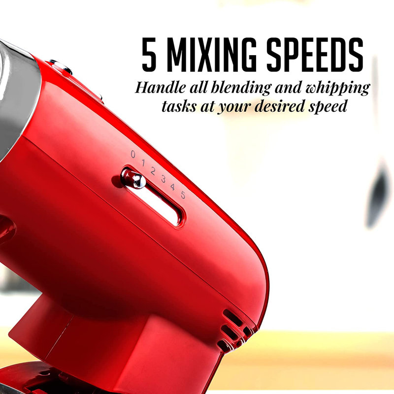 Ovente Red 3.5-Quart Stainless Steel Stand Mixer with Variable Speed