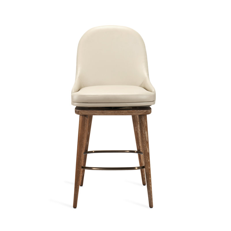 Harper Swivel Upholstered Stool with Solid Wood Frame, Counter Stool (26” Seat Height), Autumn Brown/Satin Brass, Cream Latte