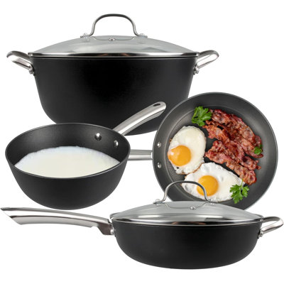 Cuisiland 4-Piece Honeycomb Cast Iron Cookware Set – 2.5QT/7.5'' Milk Pot, 10" Frying Pan, 10" Shallow Braising Pan & 5.5QT/10.5'' Casserole Pot, Non-Stick, Oven Safe, Classic Heat Retention