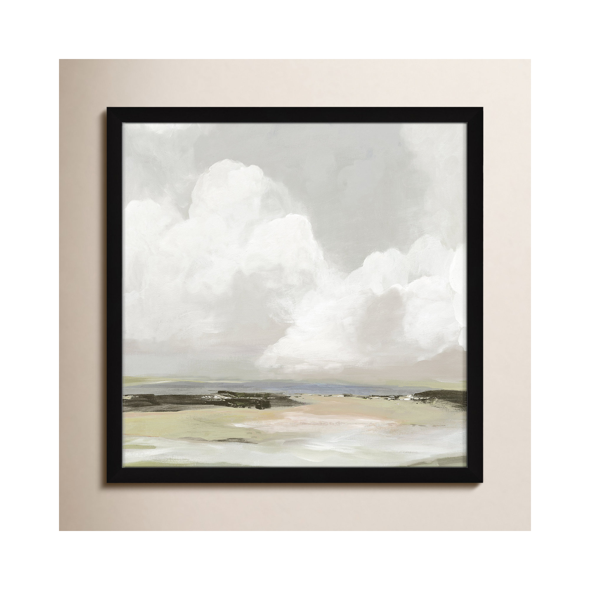 Soft Clouds - Picture Frame Painting Print, Black Framed, 28.5" H x 28.5" W x 1.12" D