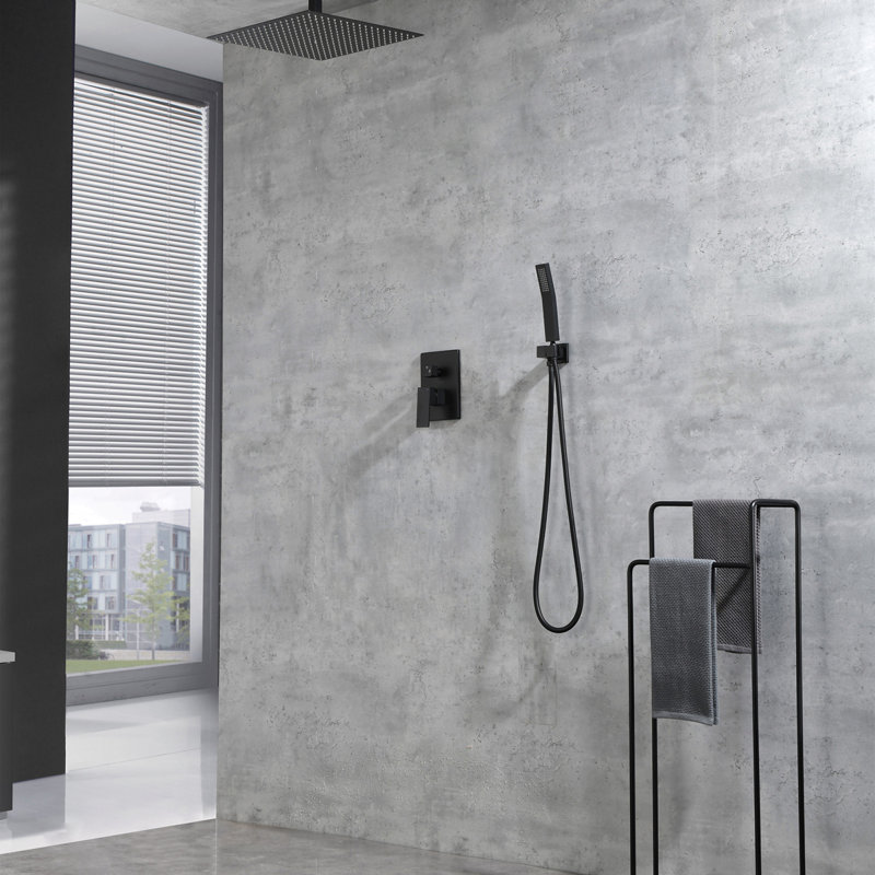 Ceiling Mounted Shower System Combo Set With Handheld And 16"Shower Head, Matte Black