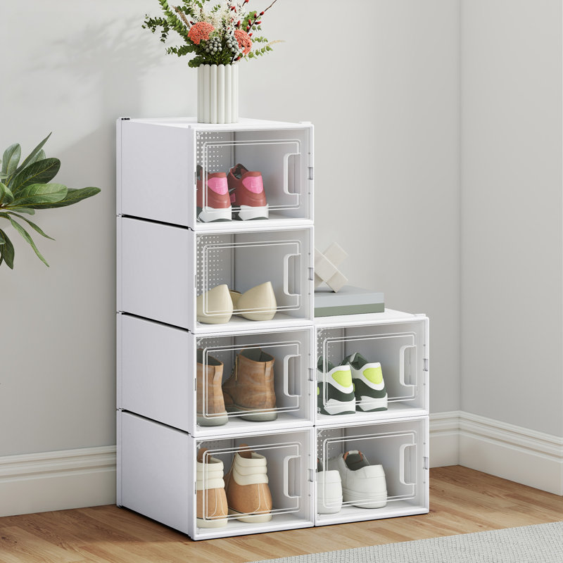 6 Pair Stackable Shoe Storage Box, White
