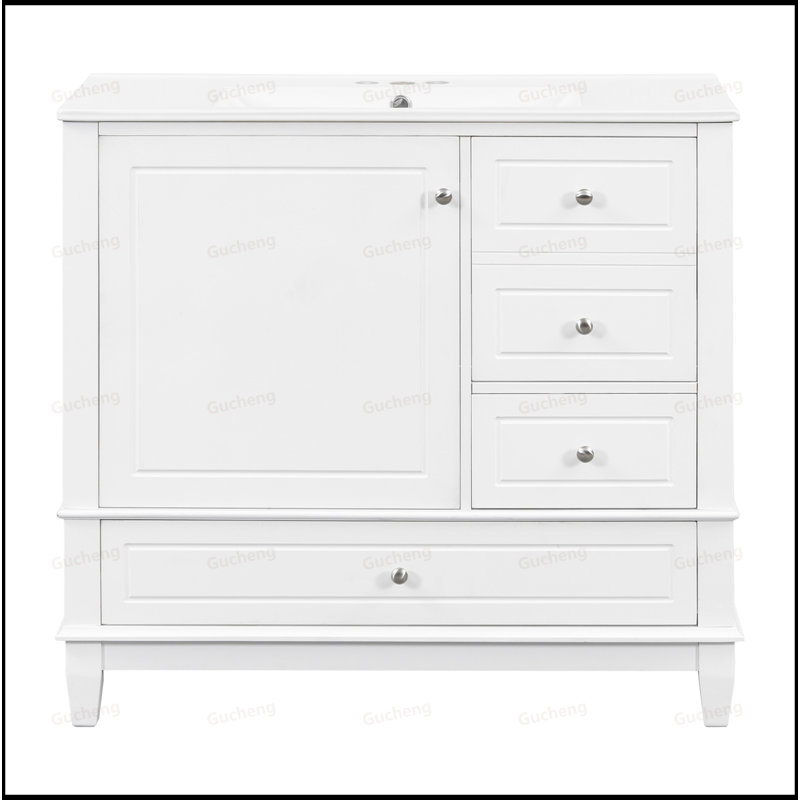 36Inch Bathroom Vanity With Solid Wood Base, White