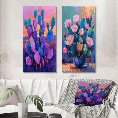 Cactus mauve et bleu, coucher de soleil Vibes I - ensemble de 2 pièces de cactus floral