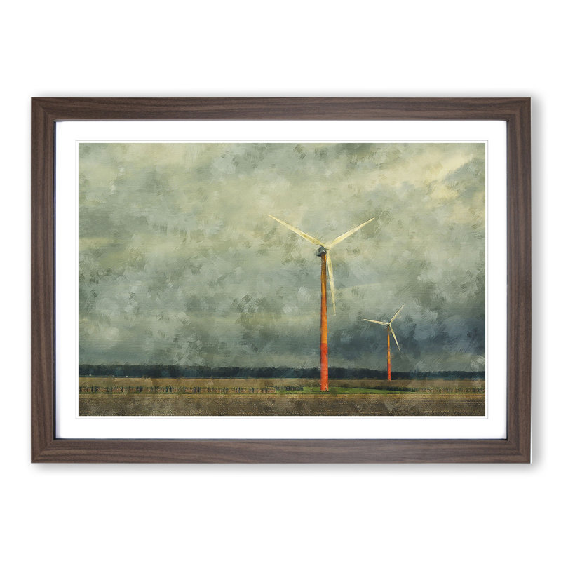 Wind Turbines Vol.2 - Picture Frame Painting, 27cm H x 36cm W x 2cm D, Walnut Framed