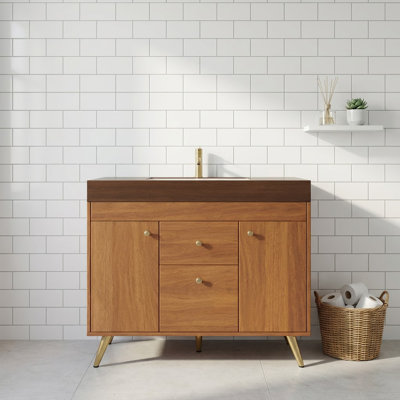 36-Inch Freestanding Contemporary Bathroom Vanity with Durable Stone Countertop, Integrated Ceramic Basin, and Intelligent Storage Organization System for Modern Bathroom Design and Efficient Space Utilization