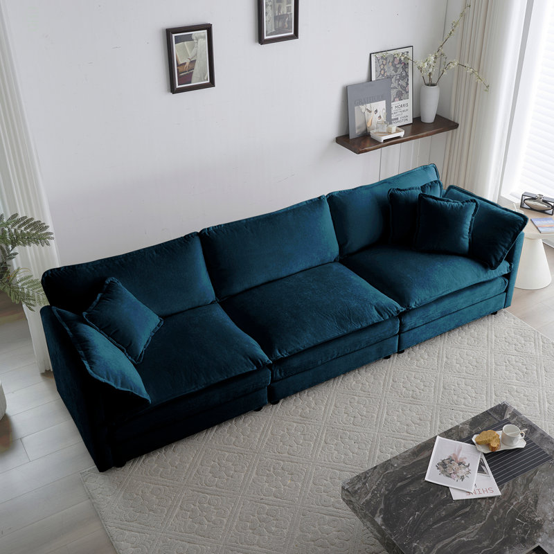 Canapé 3 places Mid-Century, Chenille bleu