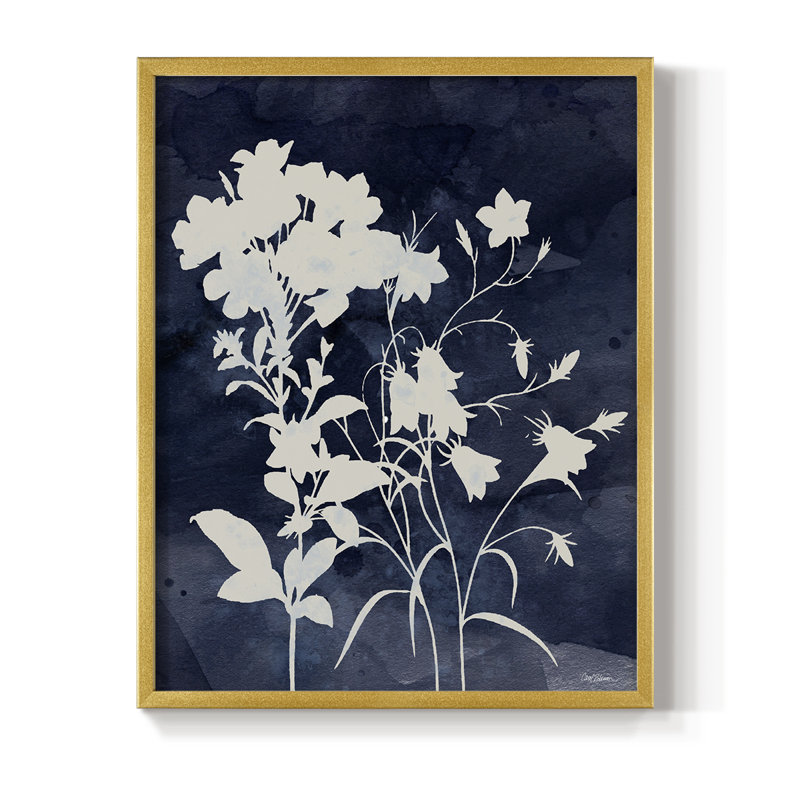Indigo Botanical II, reproduction encadrée revisitée - bois massif, H 15 po x l 12 po, Doré