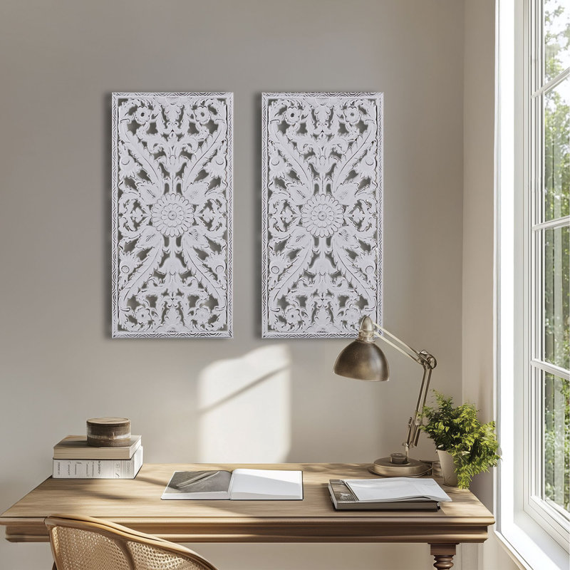 Abequa Carved Wood 2-piece Wall Art Set, White