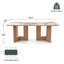 Table de salle à manger rectangulaire en pierre frittée, piètement en bois massif, 210 cm (82,6 po), 6 à 8 couverts