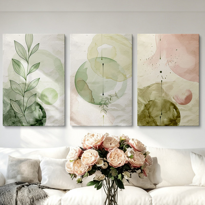 3 pièces d'art mural moderne sur toile vert sauge pour salon 12 x 24 po, H 12 po x l 24 po