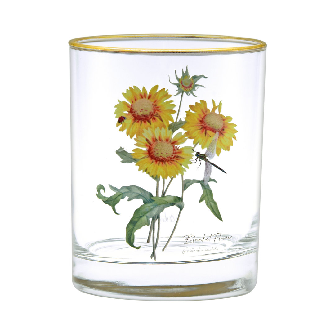  Culver Blanket Flower Dragonfly 22k Gold Rim 14 oz. Whiskey Glass (Set of 4) Culver