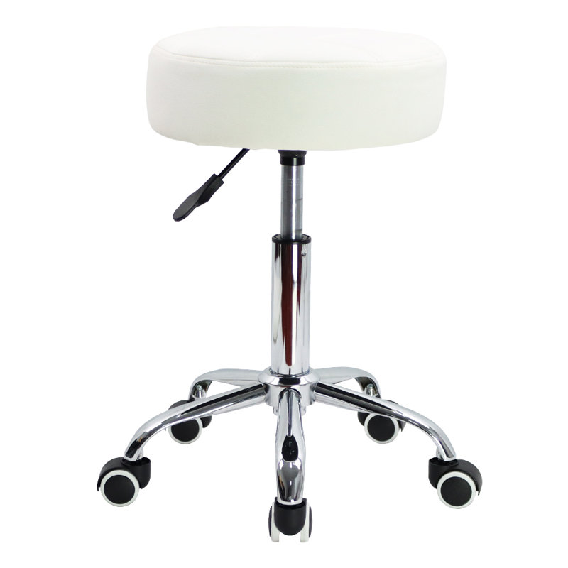 Round Adjustable Height Swivel Stool with Wheels for Office Work, White