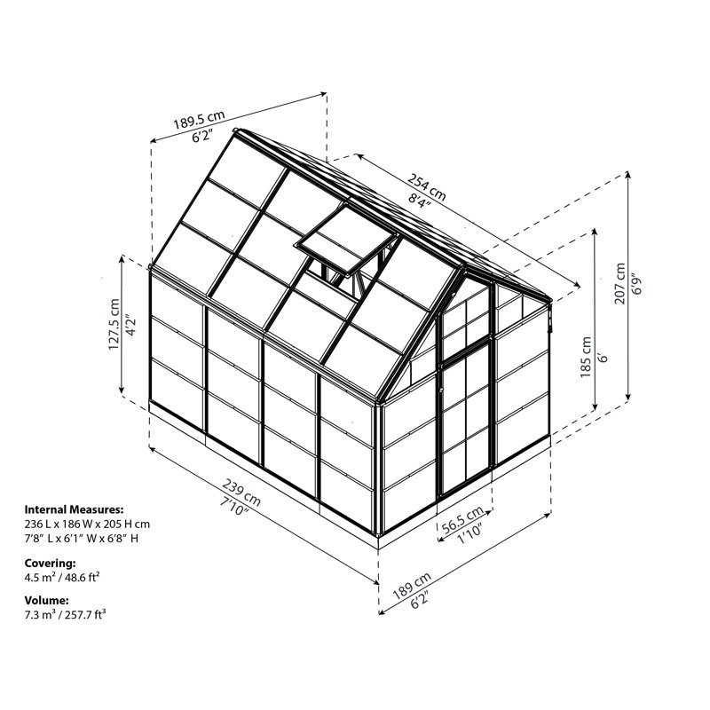 Palram - Canopia Snap & Grow 6' W x 8' D Walk-In Hobby Polycarbonate Aluminum Frame Greenhouse Kit with Roof Vent - Silver