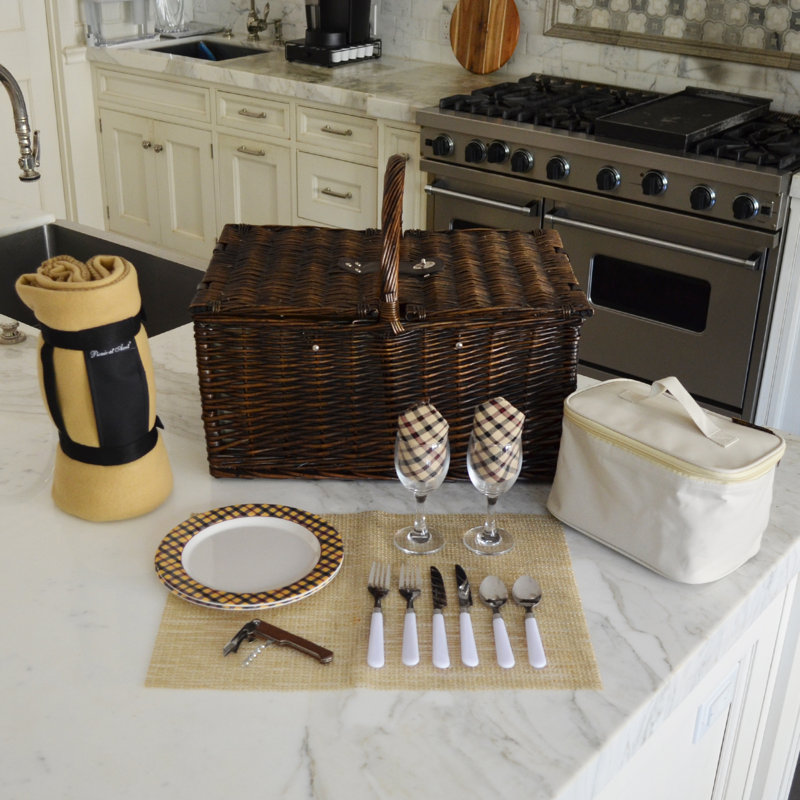 Panier de pique-nique avec couverture pour deux, Tissu écossais de Londres