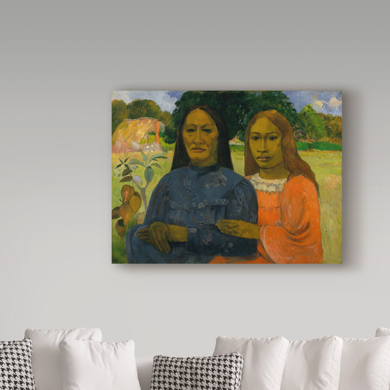 « two féminins », reproduction de peinture à l’huile sur toile tendue, H 14 po x l 19 po x P 2 po