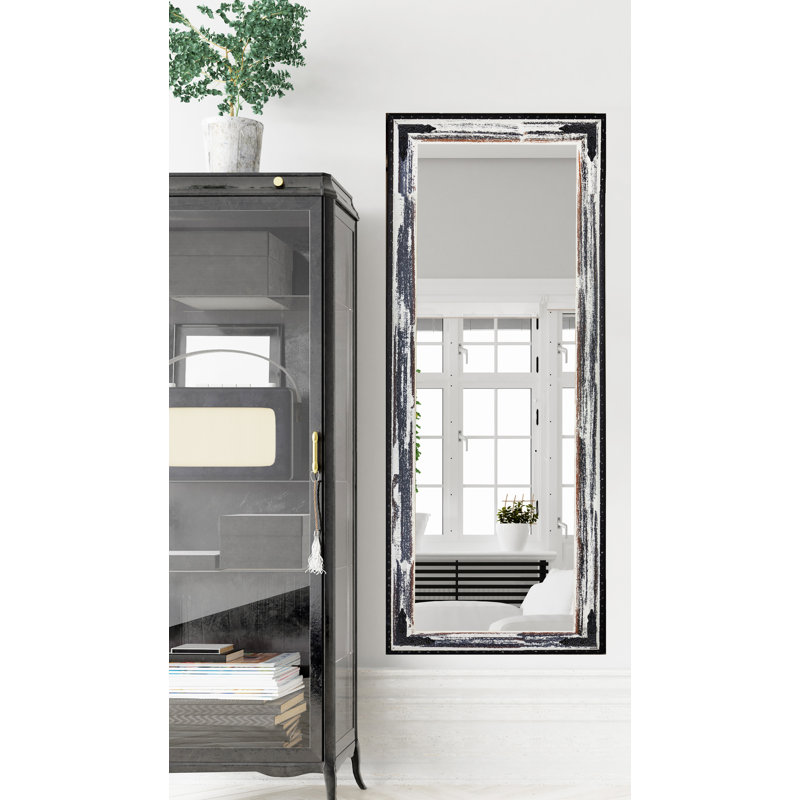 Kasota Solid Wood Flat Mirror, Distressed Rustic Ivory & Black, 59.5" H x 20.5" W