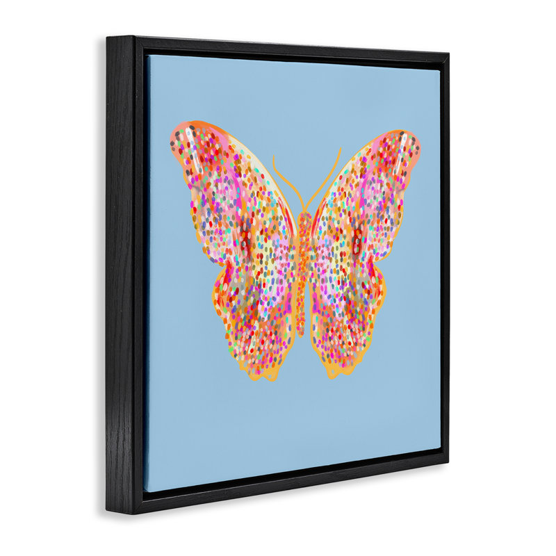 Cadre flottant Spitzled Glitzy Butterfly, design par Ashley Singleton, Cadre flottant noir de jais, H 18 po x l 18 po