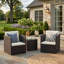 3-Piece Folding Outdoor Wicker Bistro Set, Cushions and Glass Coffee Table