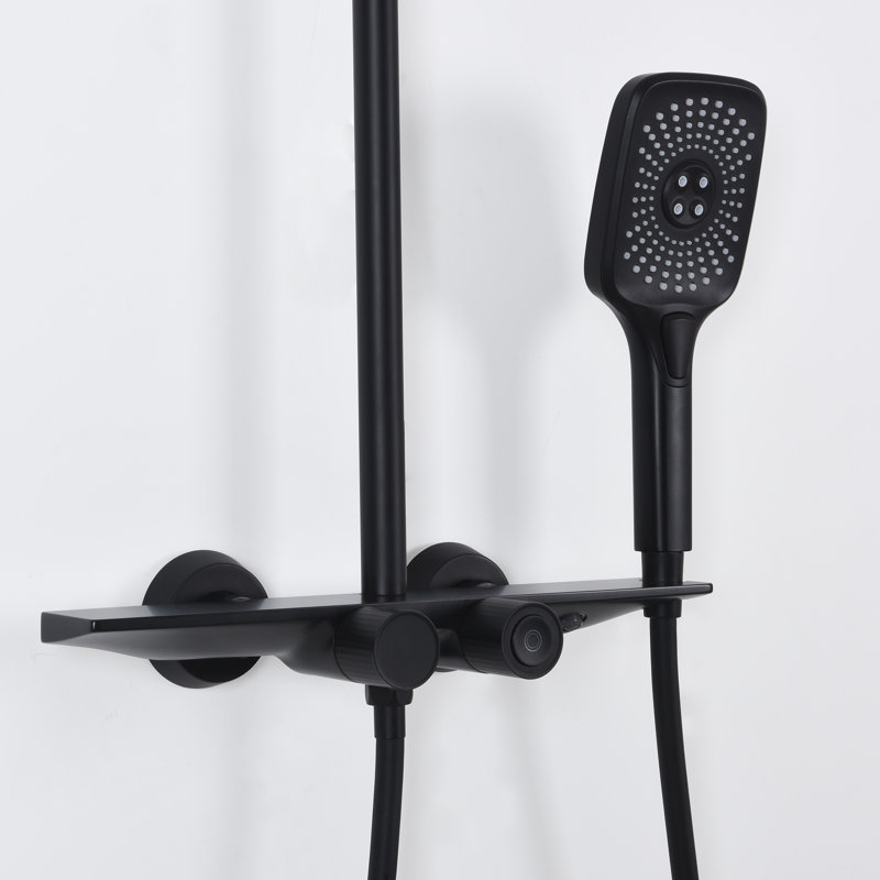 Système de douche mural complet thermostatique avec bec de baignoire, Noir mat