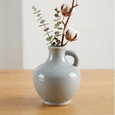 Blue Ceramic Vase with Handle, 6-Inch