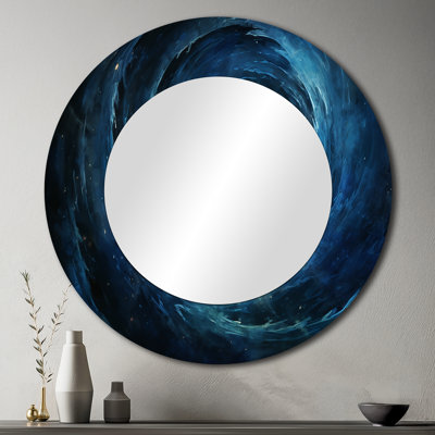 Blue Swirl Wave Spiral V - Abstract Spirals Unique Wall Mirror Decor, Blue Large Round Mirror, Printed Metal Art