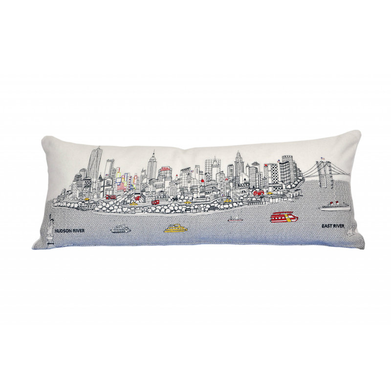 14" X 35" Cream NYC Daylight Skyline Lumbar Decorative Pillow, Cream, 14" x 35"