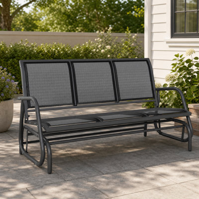Banc de balançoire de patio pour 3 personnes, balancelle avec 3 sièges, tissu en filet respirant, structure en métal noir