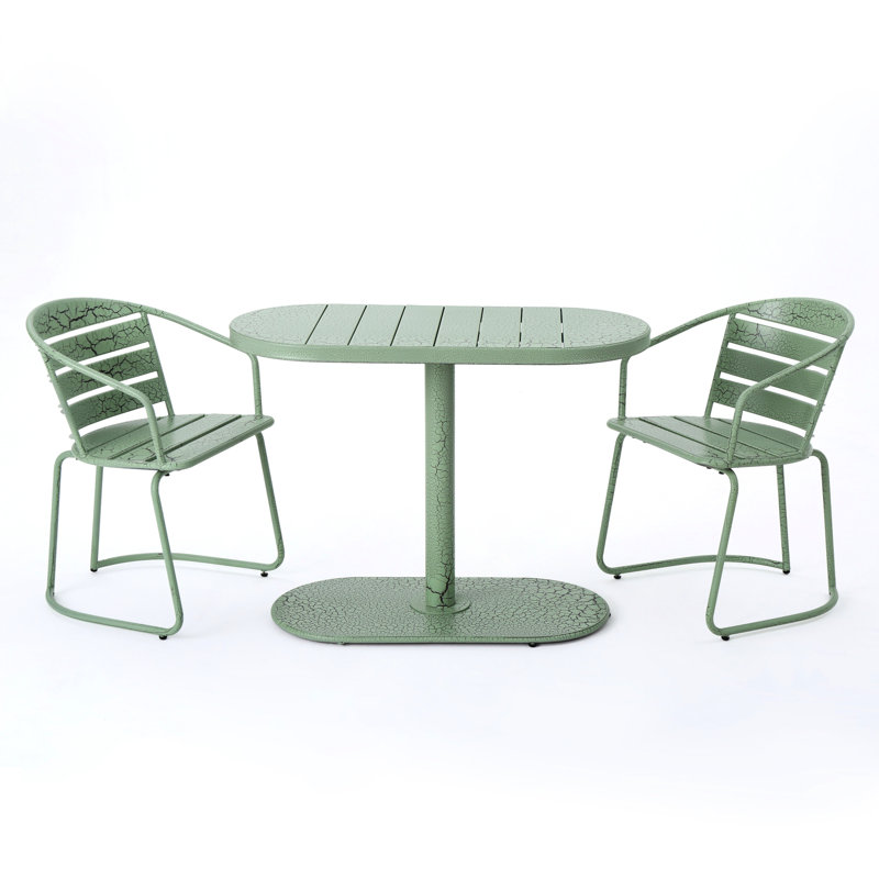 Outdoor Iron Bistro - For Backyard, 2 Chairs & Oval Table Spaces, Iron,, Green