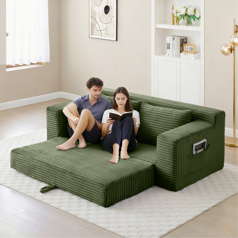 Canapé-lit à mémoire de forme en mousse, lit convertible 2 en 1 pliant, sans assemblage, Green Corduroy, Green