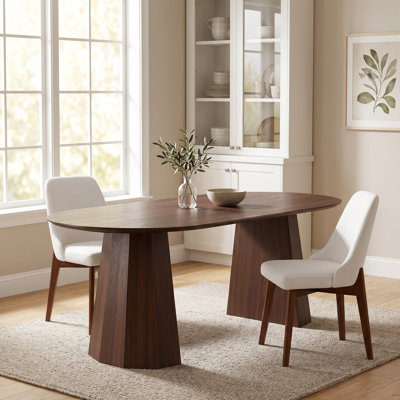 Fermin 79" Oval Dining Table Walnut Kitchen Tables With 2 Dining Chairs