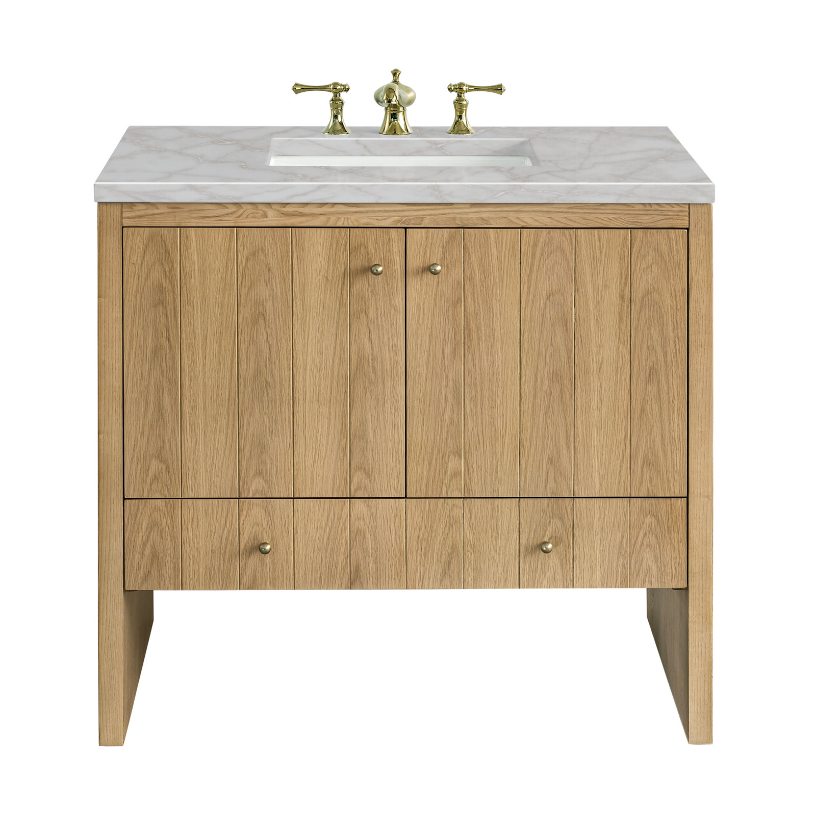 Hudson 36'' Single Bathroom Vanity, Victorian Silver, 8" Widespread, Light Natural Oak