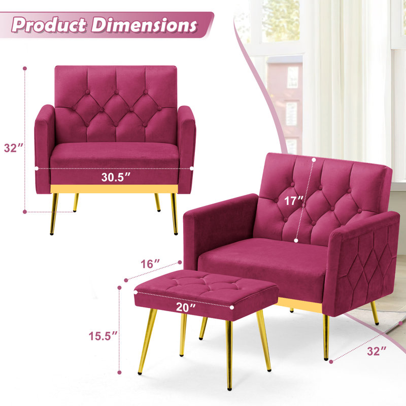 2 - Piece Velvet Living Room Set, Fuchsia