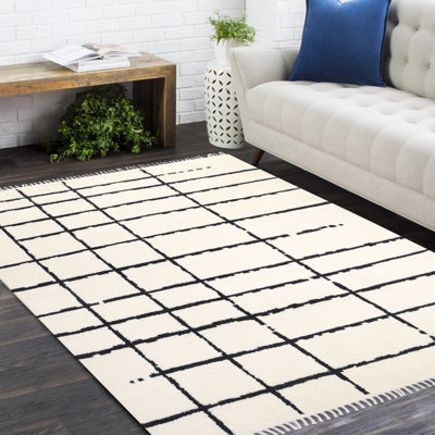 Paris Geometric Area Rug in Ivory/Black
