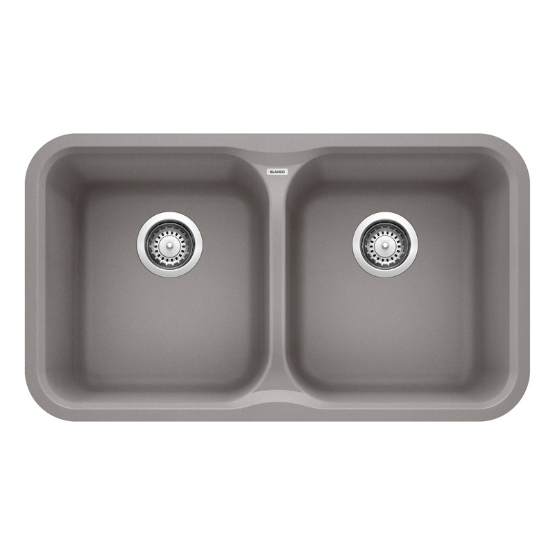 Évier de cuisine à double cuve en granite Vision, Gris métallique