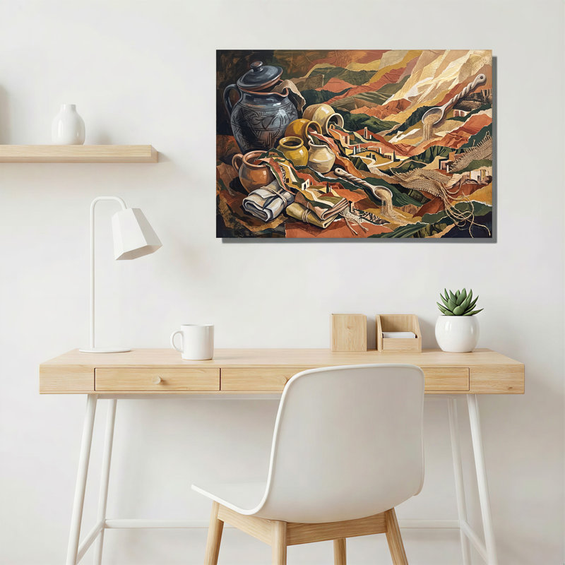 Art sur toile, paysage de village en céramique, H 24 po x l 36 po