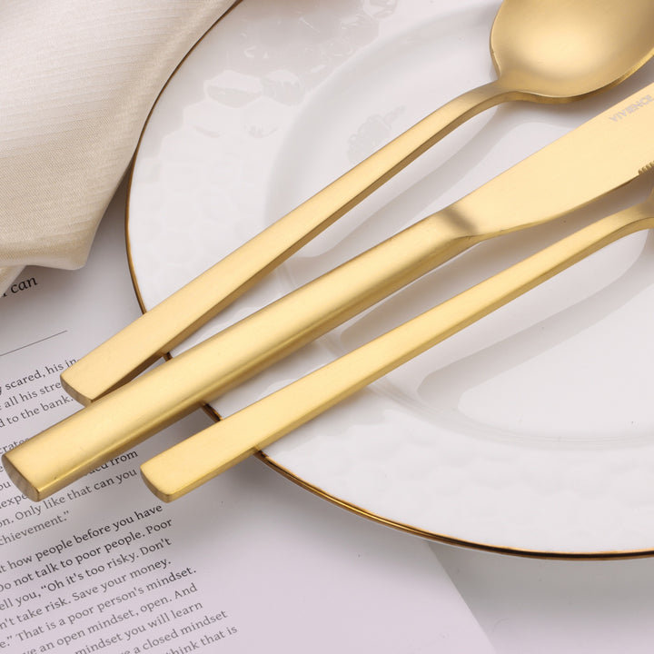 20 Pc Flatware Set with Square Handles, Gold
