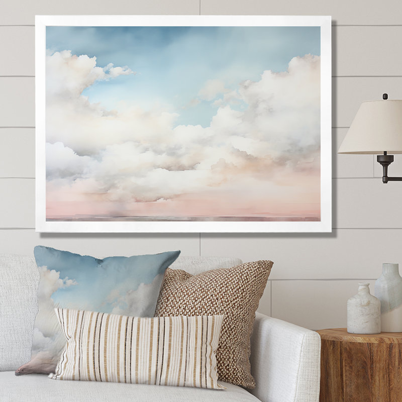 Minimalisme, ciel nuageux, paysage sur toile, H 12 po x l 20 po x P 1 po, Cadre simple blanc