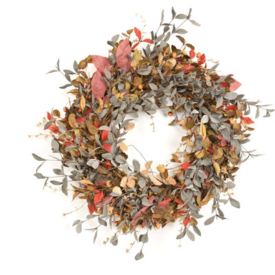 26" Artificial Large Farmhouse Mixed Autumn Leaf Fall Front Door Wreath Thanksgiving Decor