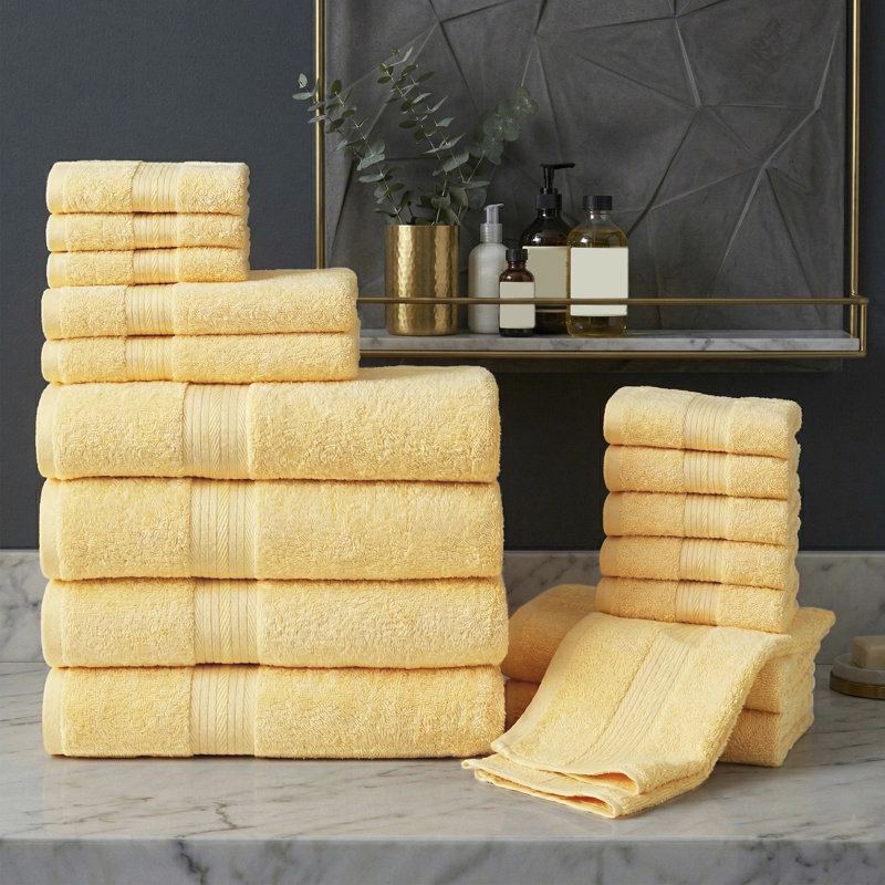 Ensemble de serviettes 100% coton doux et épais Como, Jaune, Ensemble de serviettes 18 pièces