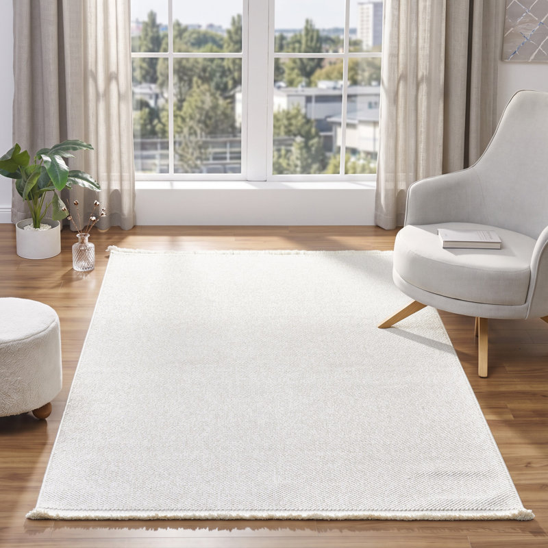 Tapis texturé à franges, Cream, Rectangulaire 8 pi x 10 pi