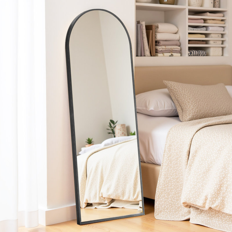 Miroir arqué pleine longueur, grand miroir de plancher avec cadre suspendu ou miroir mural incliné, 59 po x 16 po, Noir